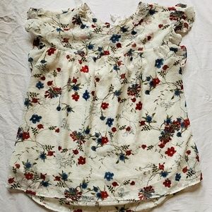 Short Sleeve Top - White and floral pattern